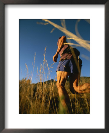 A Man Runs Through Tall Grass Near Mt. Elden by John Burcham Pricing Limited Edition Print image