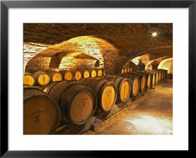 Oak Barrels In Cellar At Domaine Comte Senard, Aloxe-Corton, Bourgogne, France by Per Karlsson Pricing Limited Edition Print image