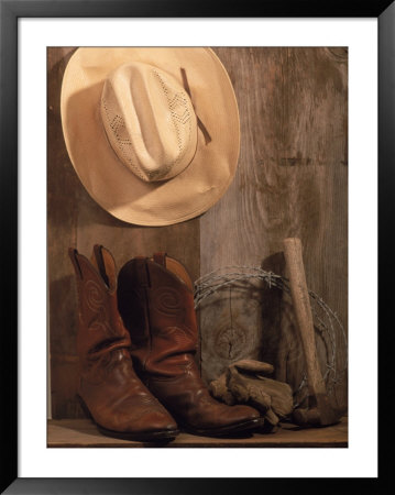 Cowboy Hat And Boots, Barbed Wire And Hammer by Gary Conner Pricing Limited Edition Print image