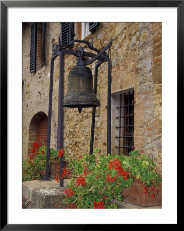 Bronze Bell, Geraniums And Farmhouse, Tuscany, Italy by John & Lisa Merrill Pricing Limited Edition Print image