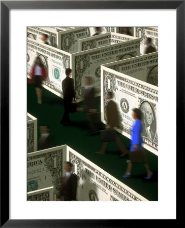Businessman Walking Through Maze Of Money by Carol & Mike Werner Pricing Limited Edition Print image