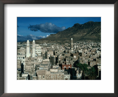 Buildings Of Town With Mountain Behind, San'a, Yemen by Bethune Carmichael Pricing Limited Edition Print image