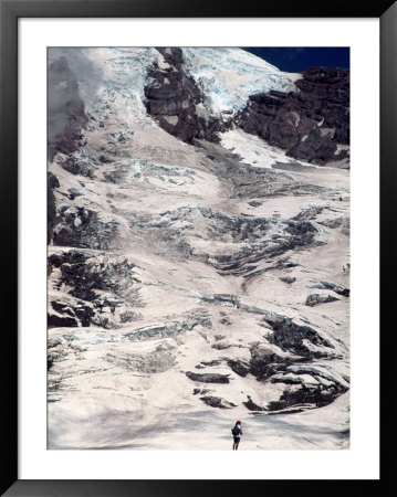 Hiker And Face Of Mt. Rainier, Wa by Yvette Cardozo Pricing Limited Edition Print image