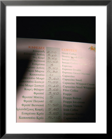 Greek Coffee Menu, Athens, Greece by Anders Blomqvist Pricing Limited Edition Print image