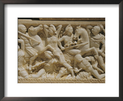 Marble Sarcophagus Depicting Greeks And Amazons, Found At Tell Barak Near Caesarea by Maynard Owen Williams Pricing Limited Edition Print image