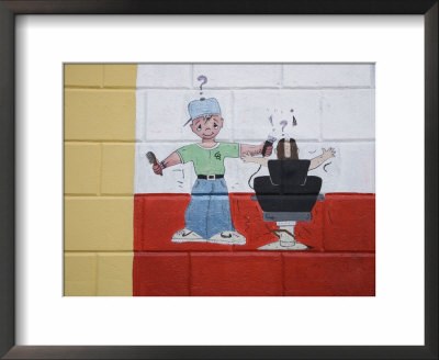 Humorous Painting Outside A Barber Shop, Isabela Segunda, Vieques, Puerto Rico by Dennis Flaherty Pricing Limited Edition Print image