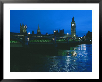 Big Ben And The Houses Of Parliament Are Seen At Night From Across London Bridge by O. Louis Mazzatenta Pricing Limited Edition Print image