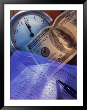 Spreadsheet, Clock, And 100 Dollar Bill by Eric Kamp Pricing Limited Edition Print image