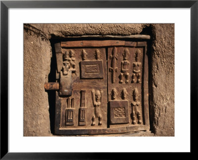 Wooden Door Carved With Traditional Dogon Motifs In Village In Dogon Country, Ende, Mopti, Mali by Jane Sweeney Pricing Limited Edition Print image