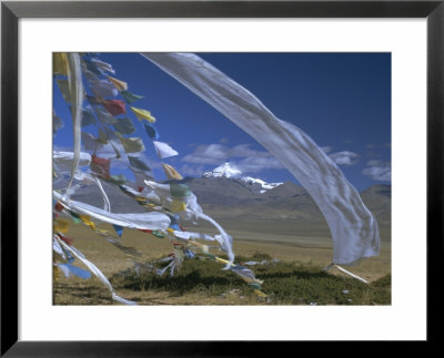 Prayer Flags On Top Of Low Pass On Barga Plain, With Mount Kailas (Kailash) Beyond, Tibet, China by Anthony Waltham Pricing Limited Edition Print image