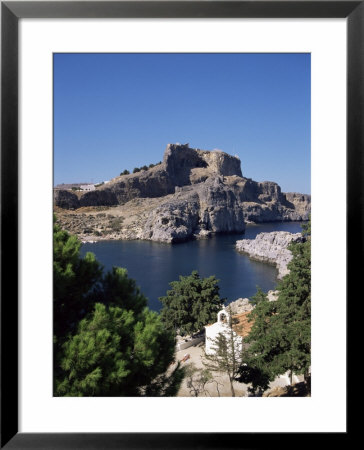 St. Pauls Bay Looking Towards Lindos Acropolis, Lindos, Rhodes, Dodecanese Islands, Greece by Tom Teegan Pricing Limited Edition Print image