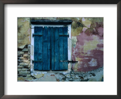 Painted Stucco Wall And Wooden Shutter, Corfu Island, Ionian Islands, Greece by Jeffrey Becom Pricing Limited Edition Print image