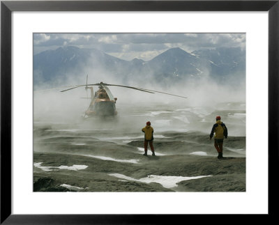 Members Of The Volcanology Team Await The Helicopter In Gorely Volcano Crater by Peter Carsten Pricing Limited Edition Print image