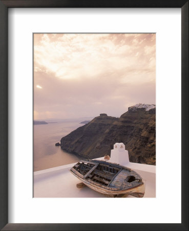 Boat At Sunset, Santorini, Greece by Walter Bibikow Pricing Limited Edition Print image