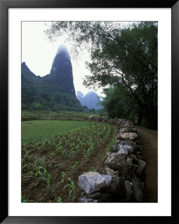 Rock Wall And Farm Fields Along The Li River, Guilin, Guangxi, China by Raymond Gehman Pricing Limited Edition Print image