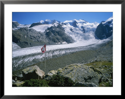 The Morteratsch Glacier And Ice Field With A Swiss Flag by Taylor S. Kennedy Pricing Limited Edition Print image
