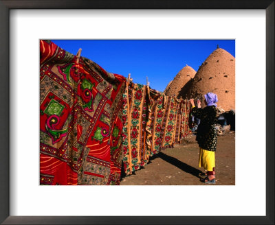Bedouin Girl Hanging The Laundry Outside Mud-Built Beehive Houses, As Srouj, Syria by Mark Daffey Pricing Limited Edition Print image