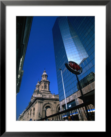 Tall Skyscrapers Contrasting With Metropolitan Cathedral, Santiago, Chile by Brent Winebrenner Pricing Limited Edition Print image