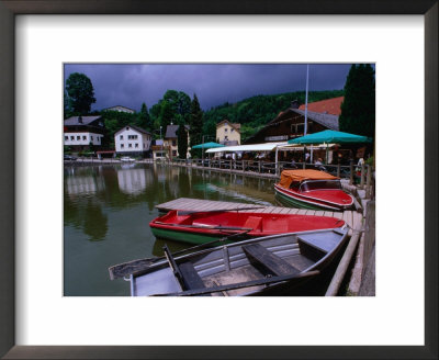 Boats, Inn And Restaurant Above Waterfall Trail In Black Forest, Triberg, Germany by Johnson Dennis Pricing Limited Edition Print image