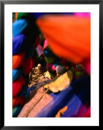 Colourful Tree Shrine With Golden Buddha, Ayuthaya, Thailand by Juliet Coombe Pricing Limited Edition Print image