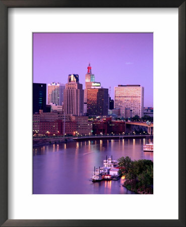 Overhead Of Mississippi River And City Skyline At Dusk, St. Paul, United States Of America by Richard Cummins Pricing Limited Edition Print image