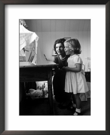 Jackie Kennedy, Wife Of Sen, And Daughter Caroline Watching Bird In Cage, At Home by Alfred Eisenstaedt Pricing Limited Edition Print image