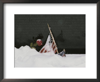 American Flags And A Rose Commemorate A Loved One At A War Memorial by Karen Kasmauski Pricing Limited Edition Print image