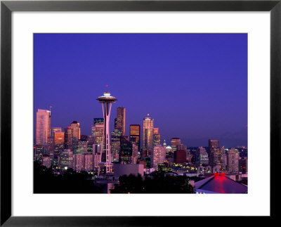 City Skyline And Space Needle, Mount Rainier In Background, Seattle, Washington, Usa by Steve Vidler Pricing Limited Edition Print image