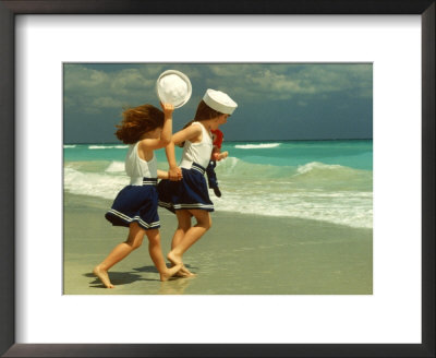 Two Girls In Sailor Suits Running On Beach by Chris Lowe Pricing Limited Edition Print image