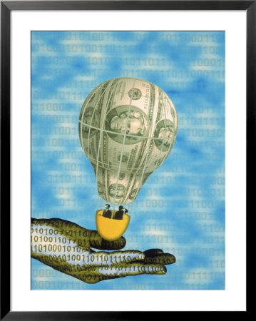 Hand With Financial Hot Air Balloon And Binary Code by Carol & Mike Werner Pricing Limited Edition Print image