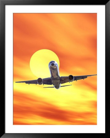 Airplane In Flight With Sun In Background by Paul Katz Pricing Limited Edition Print image