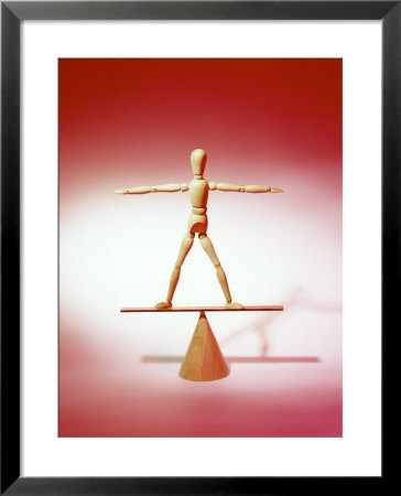 Wooden Figure On Balance Board by Michelle Joyce Pricing Limited Edition Print image