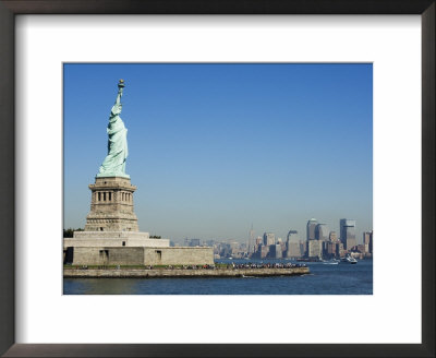 Statue Of Liberty, Liberty Island And Manhattan Skyline Beyond, New York City, New York, Usa by Amanda Hall Pricing Limited Edition Print image