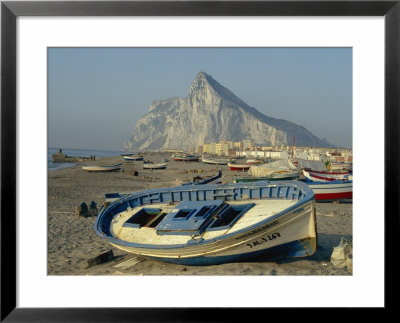 Boats Pulled Onto Beach Below The Rock Of Gibraltar, Gibraltar by Charles Bowman Pricing Limited Edition Print image