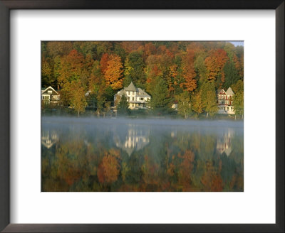 Large Houses Beside Lake Flower At Saranac Lake Town In Early Morning, New York State, Usa by Julian Pottage Pricing Limited Edition Print image