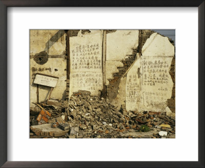 Sign With Arrows And Graffiti On Walls In A Ruined Building by Eightfish Pricing Limited Edition Print image