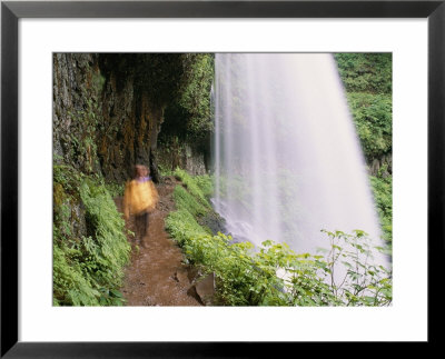 A Man Hiking Under Lower South Falls by Rich Reid Pricing Limited Edition Print image