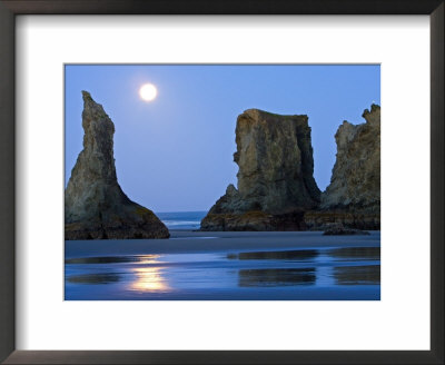 Moon Setting On Bandon Beach, Oregon, Usa by Joe Restuccia Iii Pricing Limited Edition Print image