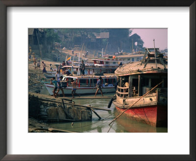 Boats On Banks Of Ayeyarwady River, Mandalay, Myanmar (Burma) by Bernard Napthine Pricing Limited Edition Print image