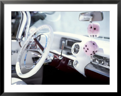 Close-Up Of Steering Wheel And Interior Of A Pink Cadillac Car by Mark Chivers Pricing Limited Edition Print image