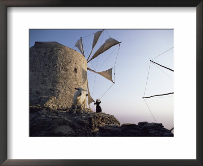 Woman Adjusting Sails Of A Windmill, Olimbos, Karpathos, Greece by David Beatty Pricing Limited Edition Print image