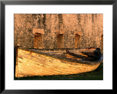 Fishing Boat Next To Stone Building, Kingston, Norfolk Island, New South Wales, Australia by Holger Leue Pricing Limited Edition Print image