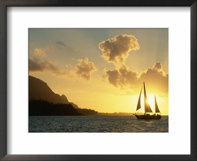 Sailing Yacht At Sunset Off Coast Of Hanalai Bay, Kauai, Hawaii, Usa by Rolf Nussbaumer Pricing Limited Edition Print image