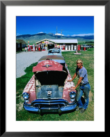 Petroliana Collector Standing Next To Old Car, Montana by Holger Leue Pricing Limited Edition Print image