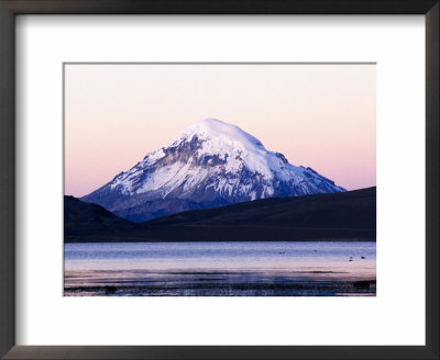 Volcan Sajama Above Lago Chungara At Sunset, Lauca National Park, Chile by Woods Wheatcroft Pricing Limited Edition Print image