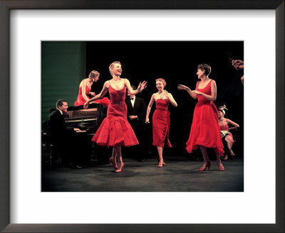 Four Models In Red Dresses Dancing Charleston For Article Featuring The Little Red Dress by Gjon Mili Pricing Limited Edition Print image