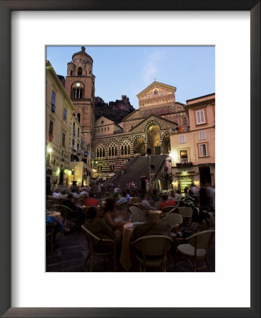 Busy Pavement Cafe At Dusk, With The Cathedral Beyond, Amalfi, Campania, Italy by Ruth Tomlinson Pricing Limited Edition Print image