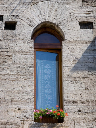 Window That Overlooks Street Full Of Visitors, San Gimignano, Italy by Robert Eighmie Pricing Limited Edition Print image