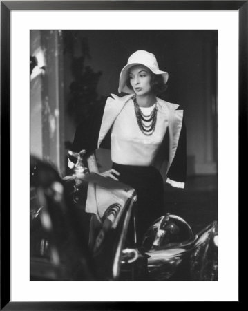 Slouch Hat In Garbo Tradition Made Of White Satin For Cocktail Outfit by Gordon Parks Pricing Limited Edition Print image