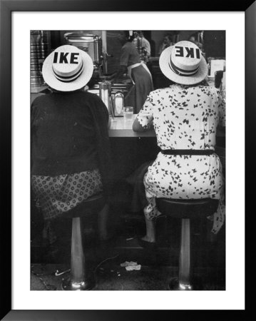 Ladies Eating Lunch And Displaying Hats That Support Ike by Ed Clark Pricing Limited Edition Print image